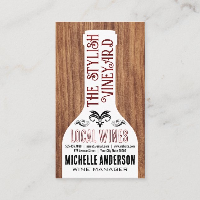 Wine Bottle | Mixed Stylish Fonts| Wood Business Card (Front)