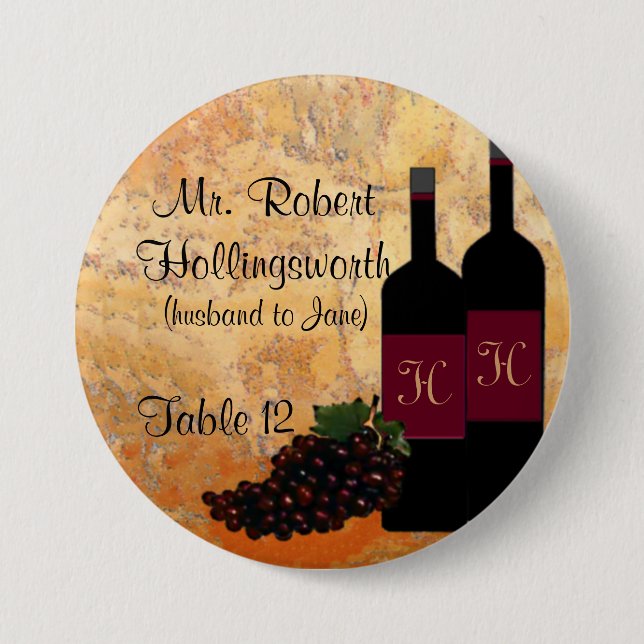 Wine Bottle Name and Table Number 3 Inch Round Button (Front)