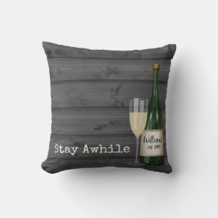 Wine Bottle On Wood Throw Pillow
