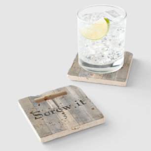 Wine Bottle Opener "Screw it", Wood  Stone Coaster