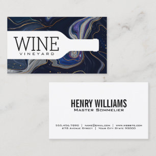 Wine Bottle   Purple Blue Gold Marble Business Card