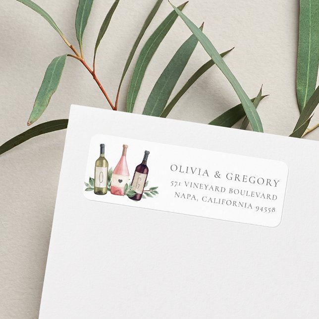 Wine Bottle Trio Botanical Return Address (Creator Uploaded)