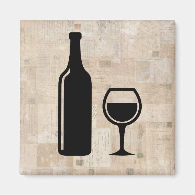 Wine Bottle & Wine Glass Antique Vintage Stamps Magnet (Front)