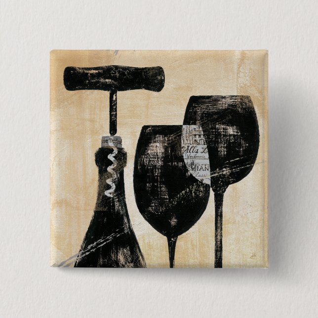 Wine Bottle with Two Glasses 2 Inch Square Button (Front)
