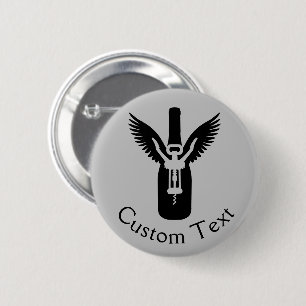 Wine Bottle with Wings and Corkscrew 2 Inch Round Button