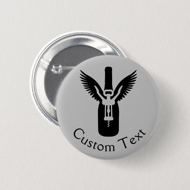 Wine Bottle with Wings and Corkscrew 2 Inch Round Button (Front & Back)