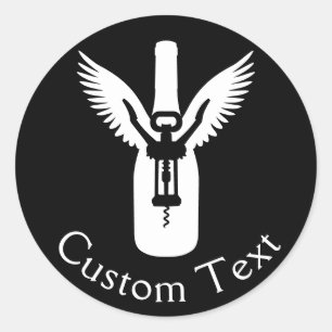 Wine Bottle with Wings and Corkscrew Classic Round Sticker