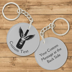 Wine Bottle with Wings and Corkscrew Keychain