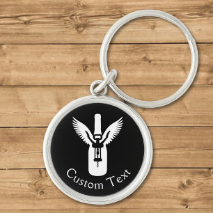Wine Bottle with Wings and Corkscrew Keychain