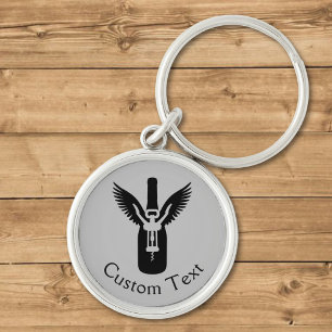 Wine Bottle with Wings and Corkscrew Keychain