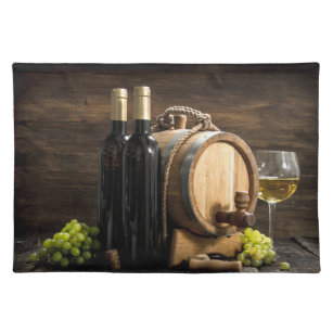 Wine Bottles, Barrel, Glasses and Grapes  Placemat