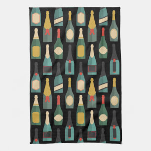 Wine Bottles Black Kitchen Towel