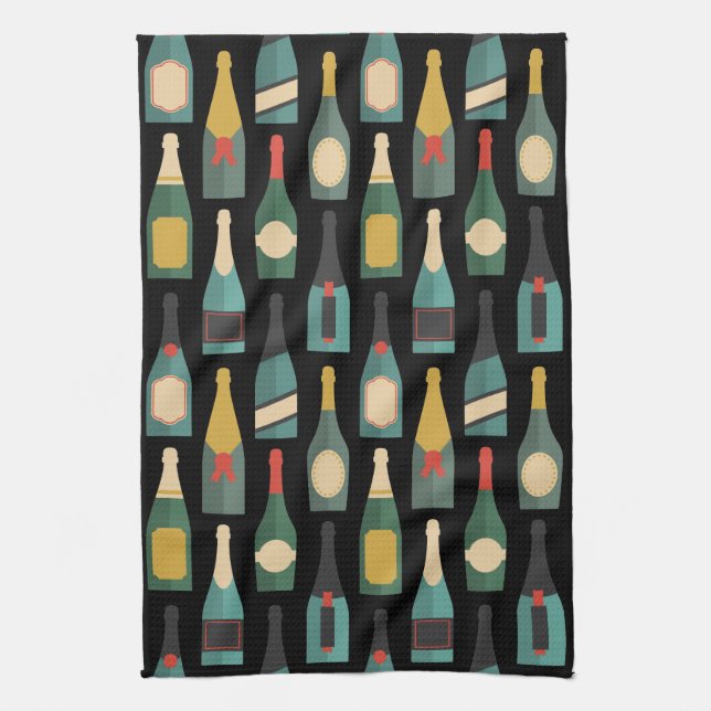 Wine Bottles Black Kitchen Towel (Vertical)