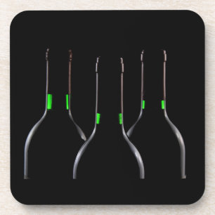 Wine Bottles Black Plastic Coaster