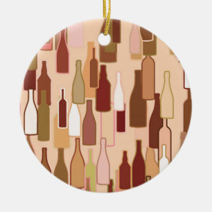 Wine bottles, earth colours, light coral backgroun ceramic ornament
