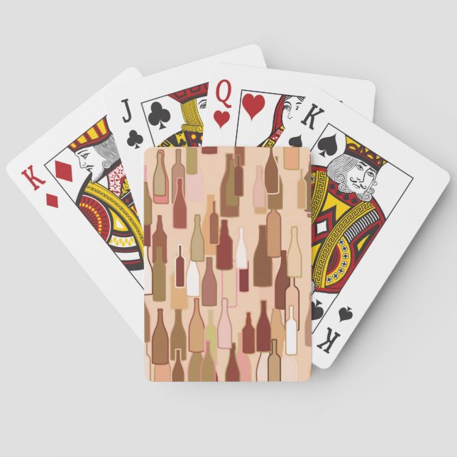Wine bottles, earth colours, light coral backgroun playing cards (Back)