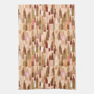 Wine bottles, earth colours, light coral kitchen towel