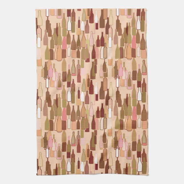 Wine bottles, earth colours, light coral kitchen towel (Vertical)