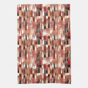 Wine bottles, earth colours, terra cotta kitchen towel