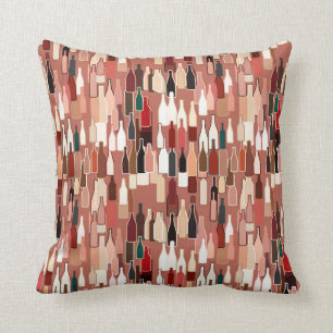 Wine bottles, earth colours, terra cotta throw pillow