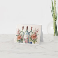 Wine Bottles Folded Thank You Card