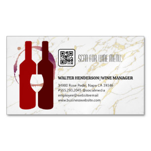 Wine Bottles Glass Red   Gold Marble Magnetic Business Card