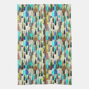 Wine bottles, multi colour, beige background kitchen towel