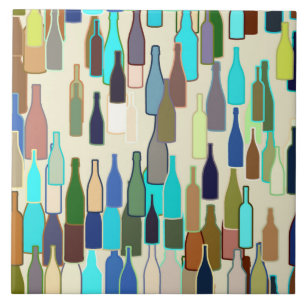 Wine bottles, multi colour, beige background tile