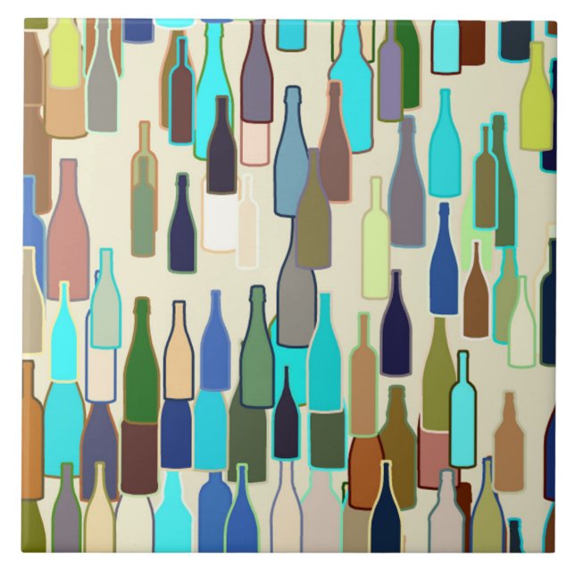 Wine bottles, multi colour, beige background tile (Front)