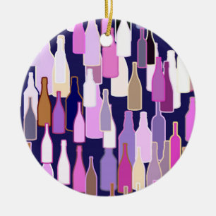Wine bottles, multi colour, dark blue background ceramic ornament