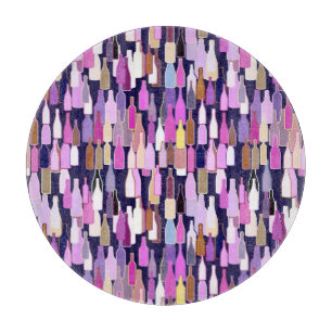 Wine bottles, multi colour, dark blue background cutting board