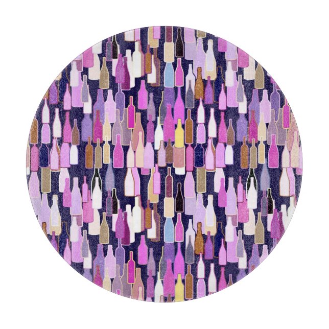 Wine bottles, multi colour, dark blue background cutting board (Front)