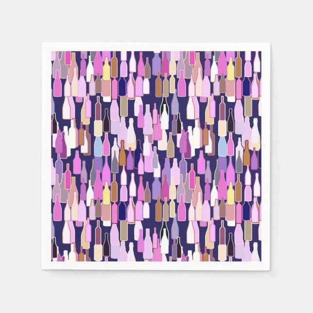Wine bottles, multi colour, dark blue background napkin (Front)