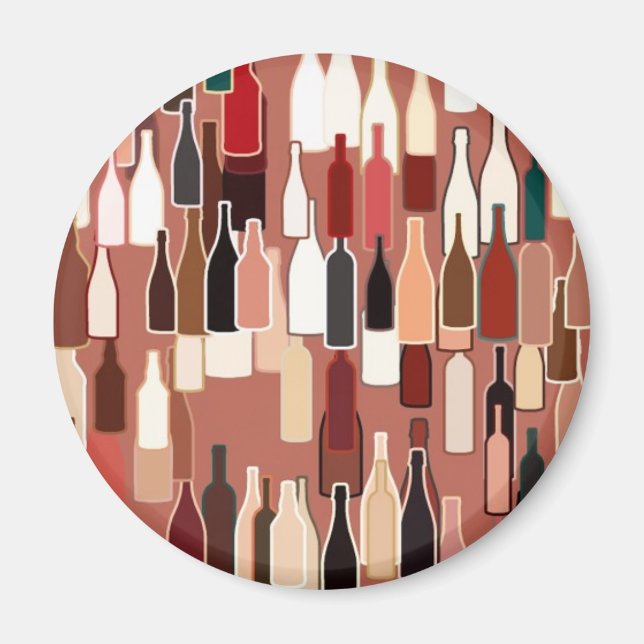 Wine bottles pattern, earth colours, terracotta magnet (Front)