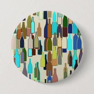 Wine bottles pattern, multi colour, beige 3 inch round button