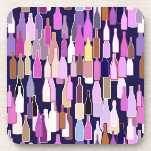 Wine bottles pattern, multi colour, dark blue back coaster