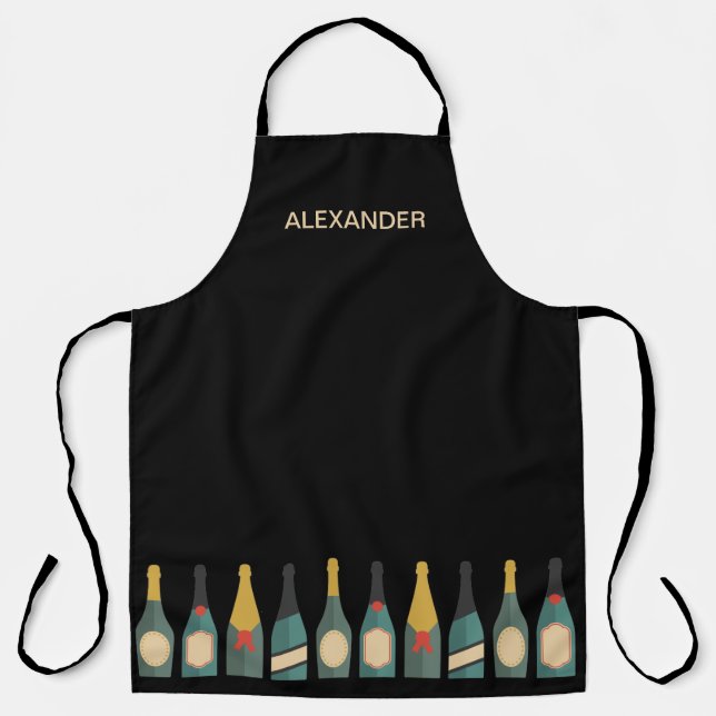 Wine Bottles Personalize Black Apron (Front)