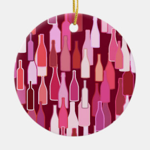 Wine bottles, shades of plum, burgundy background ceramic ornament