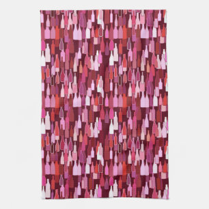 Wine bottles, shades of plum, burgundy background kitchen towel