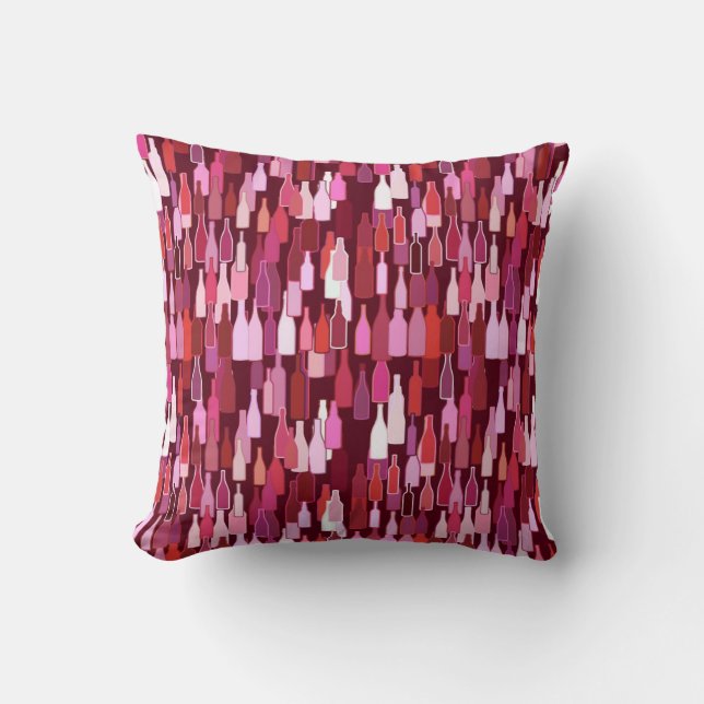 Wine bottles, shades of plum, burgundy background throw pillow (Front)