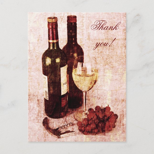 Wine bottles, wine glass and grapes postcard (Front)