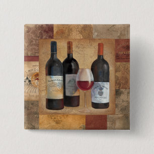 Wine Bottles with Glass 2 Inch Square Button