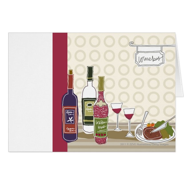 Wine bottles with wineglasses on table (Front Horizontal)