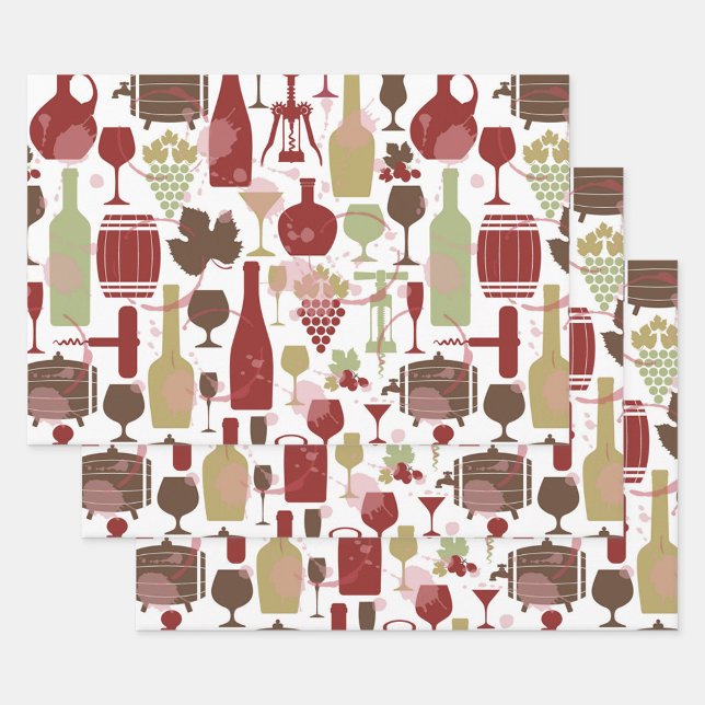 Wine Bottles Wrapping Paper Flat Sheet Set of 3 (Wine Wrapping Paper!)