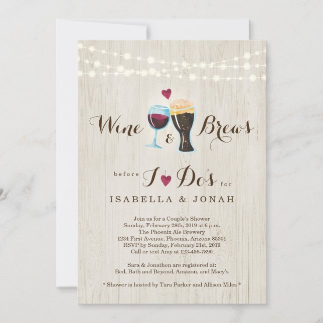 Wine & Brews Before I Do Couple Shower / Rehearsal Invitation (Front)