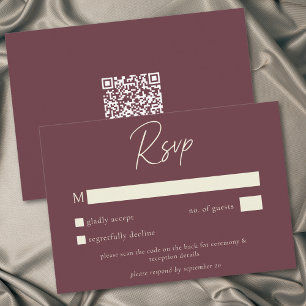 Wine Burgundy Minimalist Fall Wedding QR Code RSVP Card