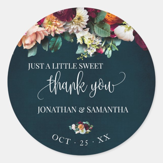 Wine Burgundy Navy Wedding Thank You Classic Round Sticker (Front)