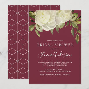 Wine Burgundy Peony Flower Bridal Shower Invitation