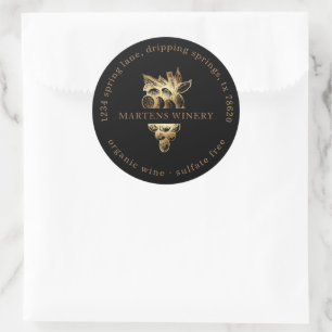 Wine Business Winery Gold Grapes Return Address Classic Round Sticker