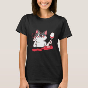 Wine Cat Wine Glass Wine Bottle T-Shirt